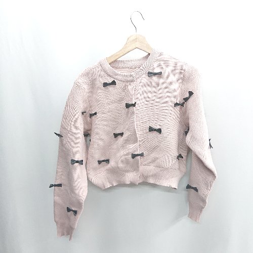 ◇ ⊇ GRL グレイル フロントと袖部分にリボン 長袖 カーディガン サイズF ピンク レディース E 【中古】