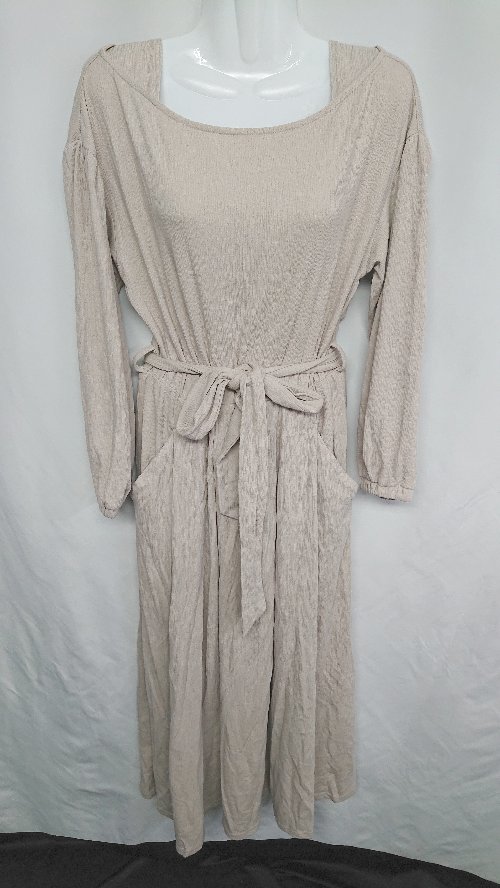 ◇ ⊇ KBF URBAN RESEARCH バックVネック 長袖 ロング丈 ワンピース サイズF ベージュ レディース E 【中..