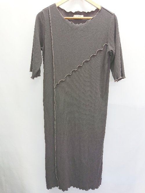 ◇ ⊂ w closet ダブルクローゼット サイドスリット カジュアル 半袖 膝下 ワンピース サイズF ブラウン系 レディース P 【中古】