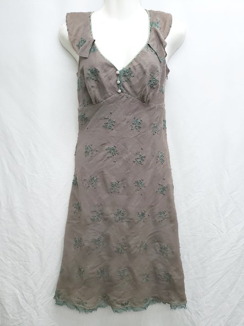◇ ⊂ TOCCA トッカ 花柄 フリル ノースリーブ 膝丈 ワンピース サイズ2 ブラウン レディース P 【中古】