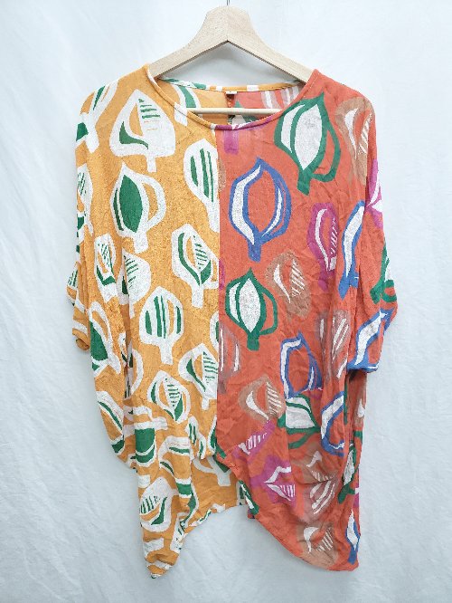 ◇ ⊂ yul　ユル インド製　総柄 半袖 チュニック サイズ表記なし オレンジ　レッド レディース P 【中古】