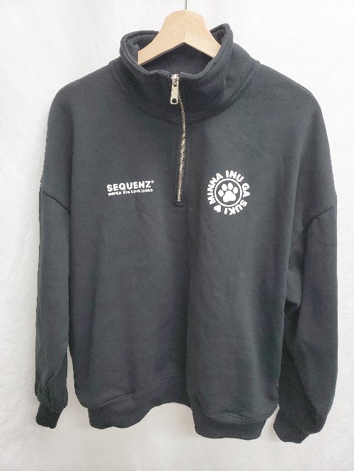 ◇ ⊇ SEQUENZ 裏起毛　マルチーズ　犬　ハーフジップ 長袖 スウェット　プルオーバー サイズM ブラック ..