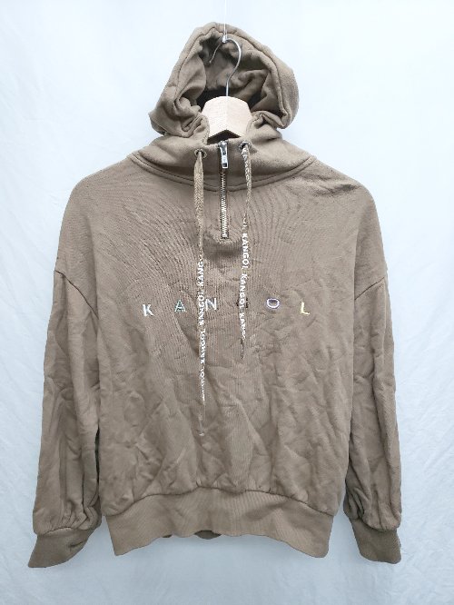 ◇ Θ KANGOL × earth music&ecology ハーフジップ ロゴ 長袖 プルオーバーパーカー サイズF ブラウン レ..