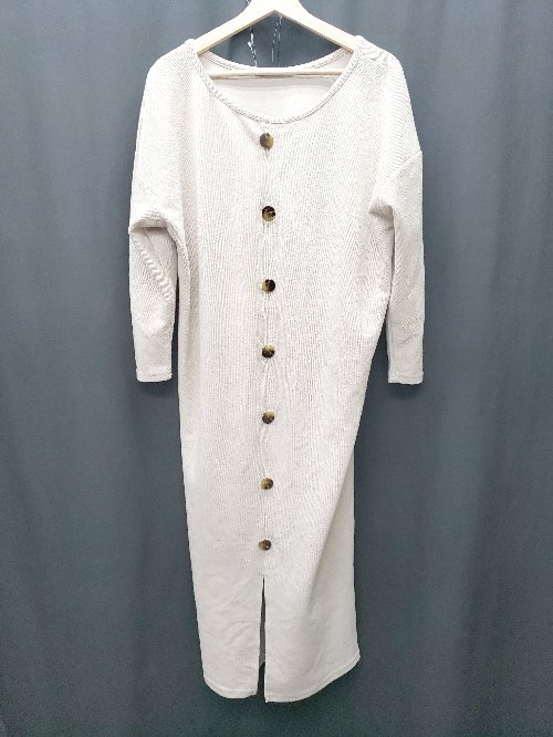 ◇ ⊂ My ミュー バックボタン スリット リブ 長袖 膝下 ワンピース サイズF ベージュ レディース P 【中古】