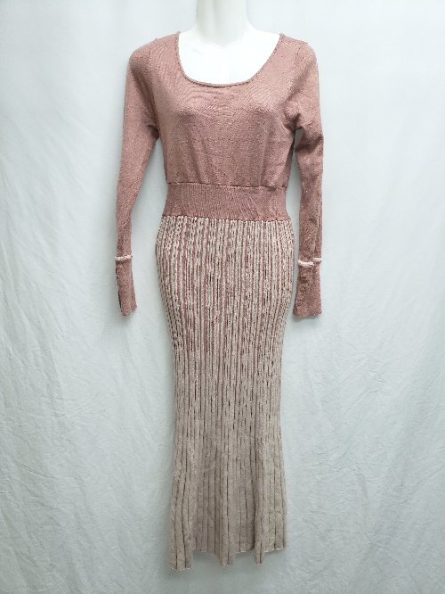 ◇ Θ LIP SERVICE バイカラー グラデ プリーツ 長袖 膝下 ロング ワンピース サイズF ピンク系 レディース P 【中古】