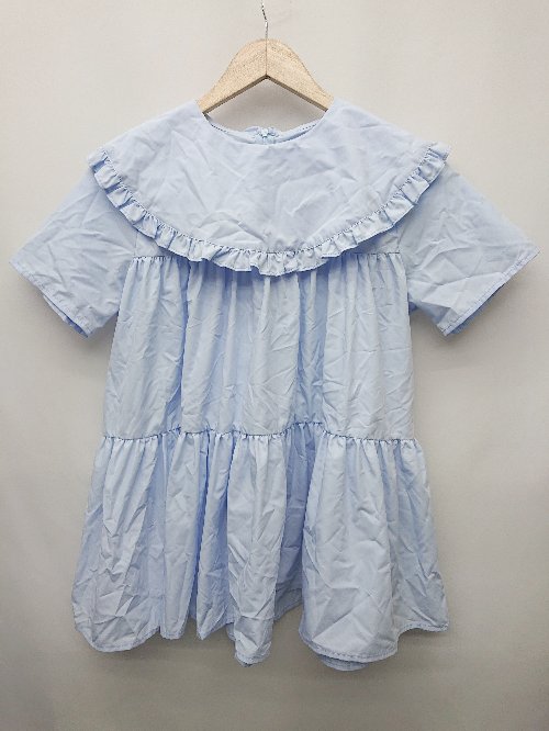 ◇ ⊂ Fit more ビッグカラー ティアード 半袖 チュニック ブラウス サイズF ブルー レディース P 【中古】