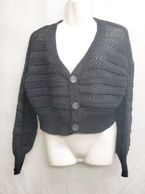 ◇ ⊂ ROPE PICNIC ロペピクニック ショート丈　カギ編み 長袖 カーディガン サイズ38 ブラック レディース P 【中古】