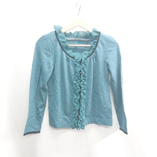 ◇ ⊇ STRAWBERRY-FIELDS フリル装飾 ベロア 長袖 カーディガン サイズ表記なし グリーン ブラック レディース E 【中古】