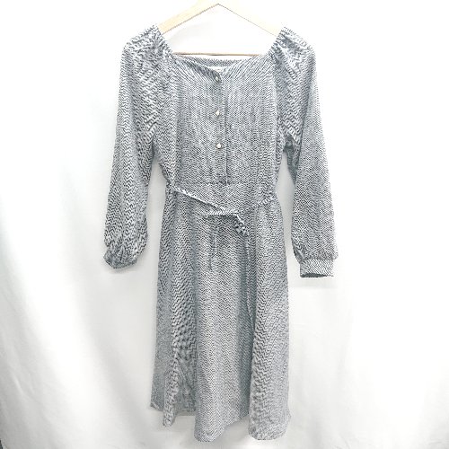 ◇ ⊇ MAJESTIC LEGON 総柄 ウエスト紐付き 長袖 膝丈 ワンピース サイズM グレー ブラック レディース E 【中古】