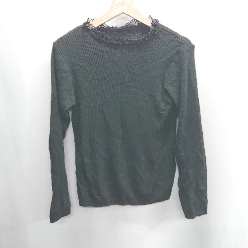 ◇ ⊇ ehka sopo エヘカソポ 首元レース 長袖 リブニットトップス サイズF ブラック レディース E 【中古】