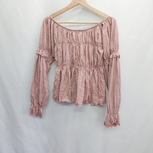 ◇ ⊂ one after another NICE CLAUP オフショルダー 長袖 フリルチュニック 表記なし ピンク系 レディース E 【中古】