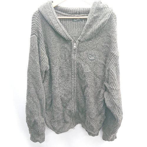 ◇ ⊇ SLOPPY ハートワッペン 長袖 ジップアップニットフード サイズF グレー レディース E 【中古】
