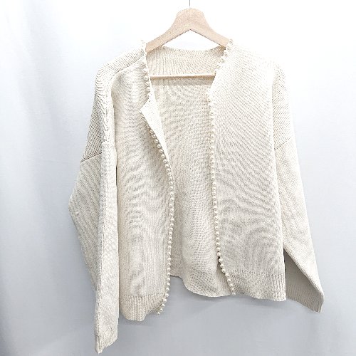 ◇ ⊇◎●未使用● miumannH ストレッチニット パール装飾 長袖 ステンカラージャケット サイズM アイボリー レディース E 【中古】