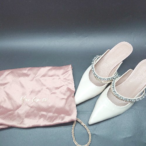 ◇ Θ◎ Herlipto ハーリップトゥ ビーズ装飾 ハイヒール サイズ37 ベージュ レディース E 【中古】