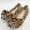◇ Θ Bridget Birkin ツイード柄 リボン装飾 フラットシューズ サイズ23 ブラウン系 レディース E 【中古】