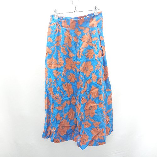 ◇ ⊇ le.coeur blanc ルクールブラン ウエストゴム 花柄 マキシ フレアー スカート サイズM ブルー オレンジ レディース E 【中古】