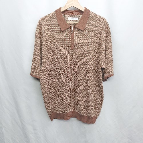 ◇ ⊂ JOURNAL STANDARD 総柄 半袖 ジャカードハーフジップ ショートスリーブ サイズM ブラウン メンズ E..