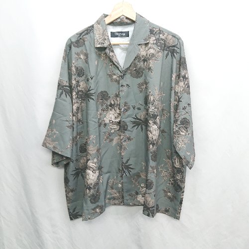 ◇ ⊂ unrelaxing アンリラクシング 総柄 半袖 オープンカラーシャツ サイズfree カーキグリーン メンズ E 【中古】