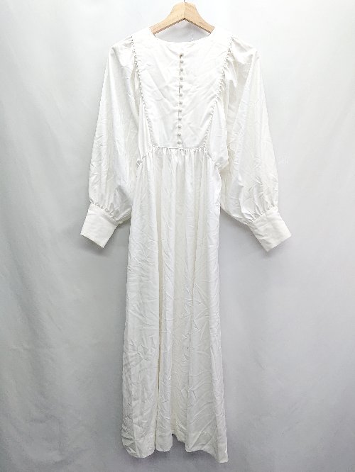 ◇ ⊇ natural couture ナチュラルクチュール 胸元ボタン 長袖 マキシ ワンピース サイズM ホワイト レディース E 【中古】