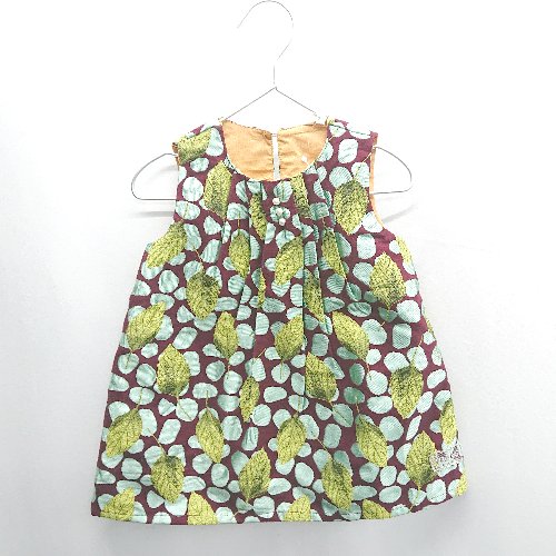 ◇ ⊂ ◎●未使用● nino 総柄 パールボタン ベビー 膝丈 ワンピース サイズ90 ブラウン グリーン系 女の子 E 【中古】