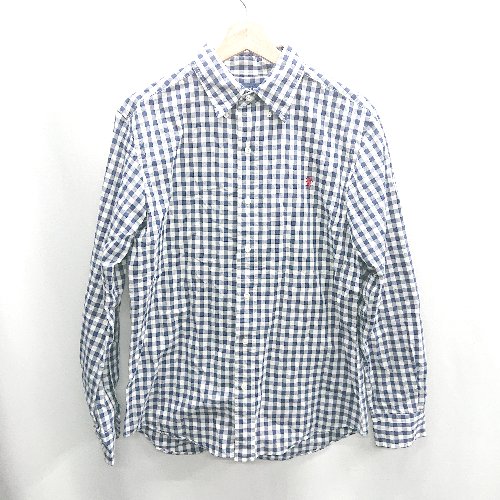 ◇ ⊇ GYMPHLEX ジムフレックス ギンガムチェック柄 ロゴ刺繡 長袖 シャツ サイズL ネイビー ホワイト メンズ E 【中古】