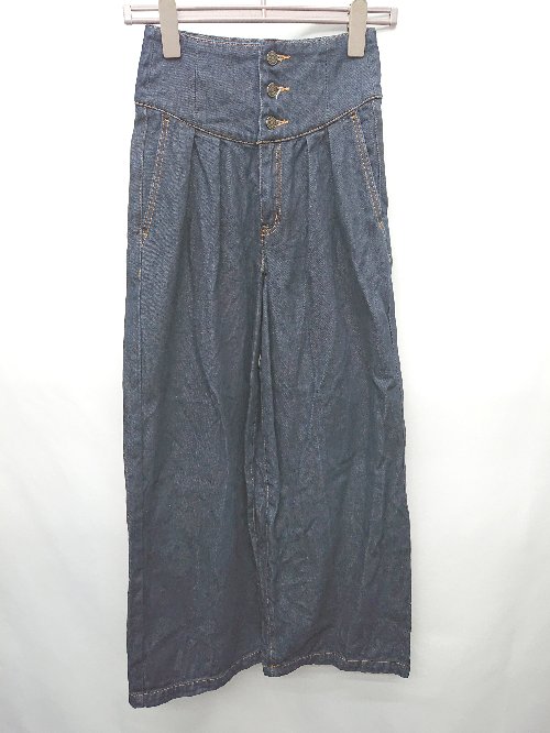◇ Θ GRL　グレイル ハイウエスト　タック　ワイド ジーンズ デニム パンツ サイズS ネイビー レディース P 【中古】