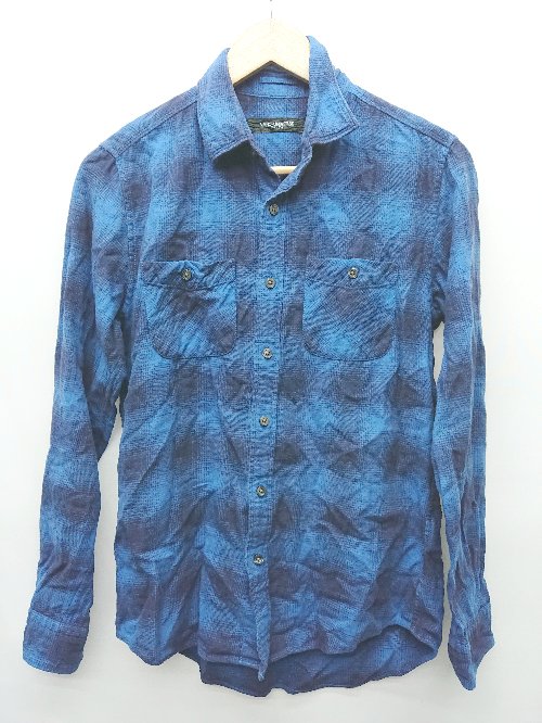◇ Θ nano universe ナノ ユニバース チェック 長袖 ネル　シャツ サイズS ブルー メンズ P 【中古】
