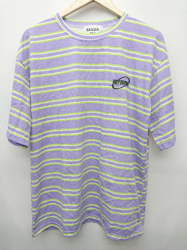 ◇ ⊂ BASQUE magenta バスクマゼンタ マルチボーダー ロゴ刺繍 半袖 Tシャツ カットソー サイズFREE パープル メンズ P 【中古】 ◇ ⊂ BASQUE magenta バスクマゼンタ マルチボーダー ロゴ刺繍 半袖 Tシャツ カットソー サイズFREE パープル メンズ P 【中古】