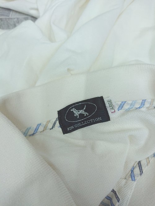 ◇ ⊂ KEN COLLECTION ワンポイント　ポケット 半袖 ポロシャツ サイズL ホワイト メンズ P 【中古】