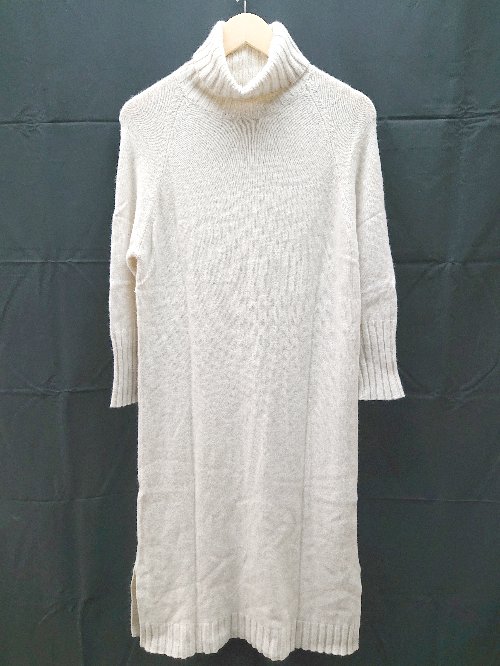 楽天フクワウチ◇ PARIGOT 起毛ニット サラサラ ラグラン タートルネック 長袖 ロング ワンピース サイズF アイボリー レディース E 【中古】