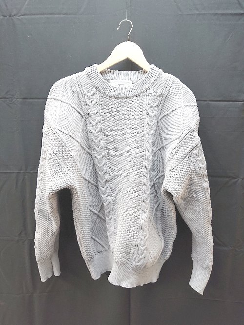 ◇ BARK MANHATTAN バークマンハッタン クルーネック アラン模様 長袖 ニット セーター サイズM グレー メンズ E 【中古】