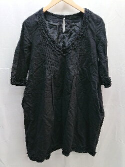 ◇ JEANASIS ジーナシス シンプル フレア 七分袖 ミニ ワンピース サイズF ブラック レディース E 【中古】