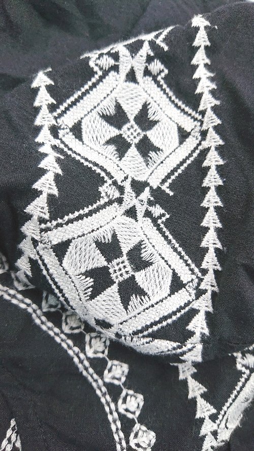 ◇ nano universe 裏地　ウエストゴム　刺繡　総柄 ノースリーブ ひざ丈 ワンピース サイズF ブラック系 レディース E 【中古】