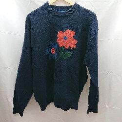 ◇ bless you all クルーネック ケーブル 花柄 シンプル 厚手 長袖 ニット サイズF ネイビー系 レディース E 【中古】