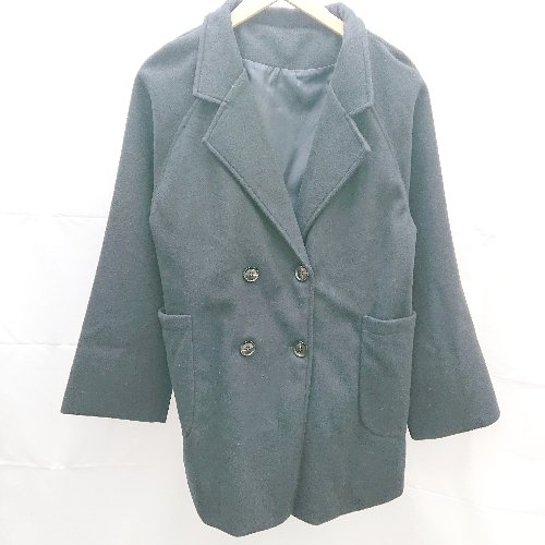 ◇ 美品 JUNOAH ジュノア ラグラン ショート丈 長袖 ピーコート ジャケト XLサイズ ネイビー レディース E 【中古】