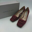 ◇ 美品 CHARLES &KEITH スクエアトゥ バックルデザイン クッション パンプス サイズ38 ボルドー レディース E 【中古】(4)