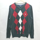 ◇ U.S. POLO ASSN. ハーリキンチェック ロゴ刺繍 長袖 ニット セーター サイズM ブラック レディース メンズ E 【中古】