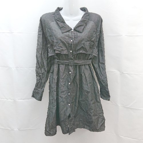 ◇ OLIVE des OLIVE オリーブ・デ・オリーブ ウエスト調節ひも フロントボタン 長袖 シャツ サイズF ブラック レディース E 【中古】