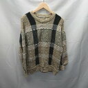 ◇ KBF クルーネック ケーブル 起毛 チェック柄 長袖 ニット サイズ1 ベージュ系 レディース E 【中古】