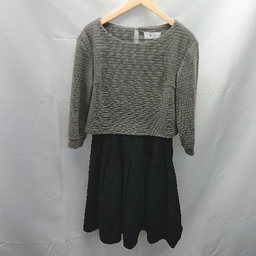 ◇ nano universe Broderie&Co 切り返し 裏地 ボタン プリーツ 長袖 ひざ丈 ワンピース サイズF グレー系 レディース E 【中古】 ◇ nano universe Broderie&Co 切り返し 裏地 ボタン プリーツ 長袖 ひざ丈 ワンピース サイズF グレー系 レディース E 【中古】