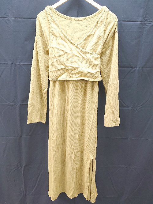 ◇ 美品 KBF ケービーエフ リブ マキシ バッククロス ビスチェ セット ワンピース ワンサイズ イエロー レディース E 【中古】