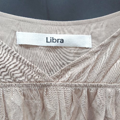 ◇ Libra リブラ Vネック ギャザー 薄手 シンプル 春夏物 五分袖 ロング丈 ワンピース サイズF ブラウン系 レディース E 【中古】