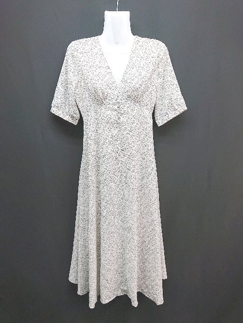 ◇ ACYM アシーム Vネック 花柄 シンプル ウエストゴム 裏地 半袖 ロング丈 ワンピース サイズF クリーム系 レディース E 【中古】
