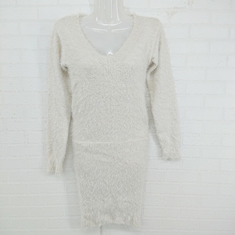 ◇ GYDA ジェイダ Vネック もこもこ 長袖 ミニ ワンピース サイズF オフホワイト系 レディース E 【中古】