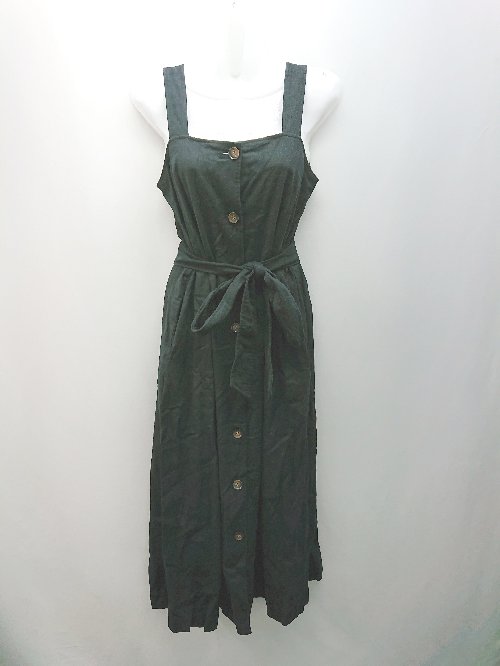 ◇ ◎ MOUSSY マウジー ボタン 薄手 シンプル オシャレ ノースリーブ 膝丈 ワンピース サイズF ブラック レディース E 【中古】