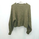 ◇ SENCE OF PLACE ラウンドネック クロップド丈 ボリューム袖 カジュアル 長袖 ニット サイズfF カーキ レディース E 【中古】