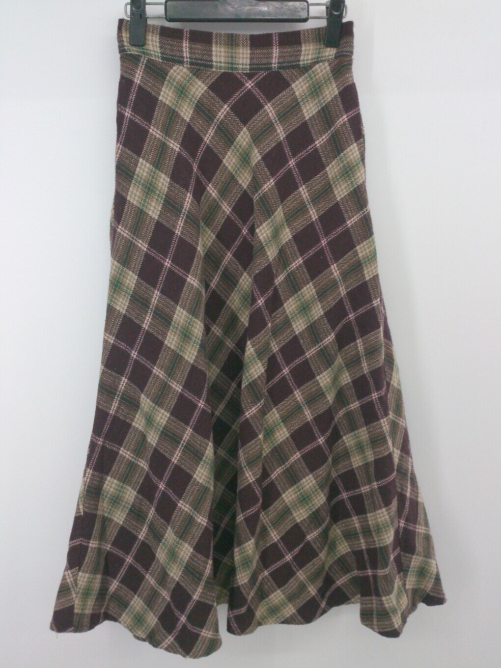 ◇ natural couture タータンチェック ロング フレア マキシ スカート サイズF バーガンディー ベージュ レディース P 【中古】