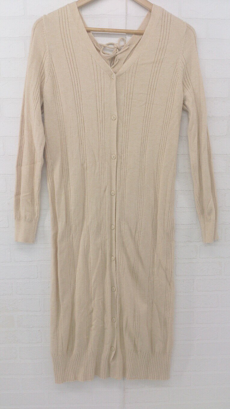 ◇ Avan Lily レースアップ リブニット 長袖 膝下丈 ワンピース カーディガン サイズF ベージュ系 レディース P 【中古】