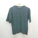 ◇ nano universe ナノ ユニバース Uネック ケーブル 薄手 シンプル オシャレ 半袖 ニット サイズM ネイビー レディース E 【中古】