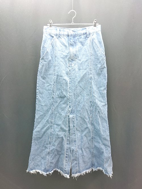 ◇ GRL 切りっぱなし ダメージ加工 スリット シンプル ひざ丈 フレア デニムスカート サイズM ブルー レディース E 【中古】のサムネイル